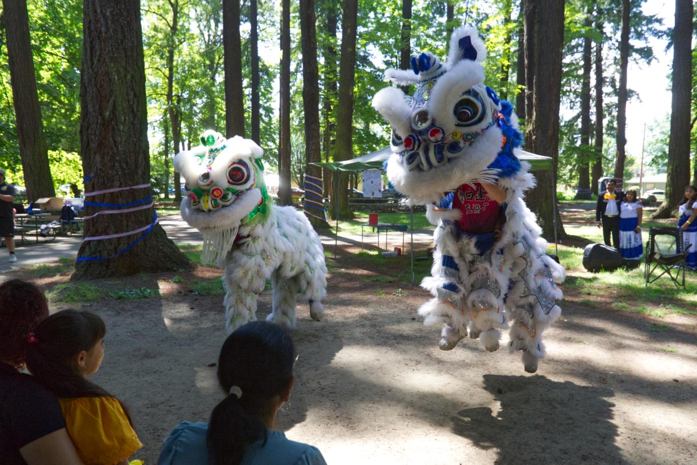 lion dancers jump