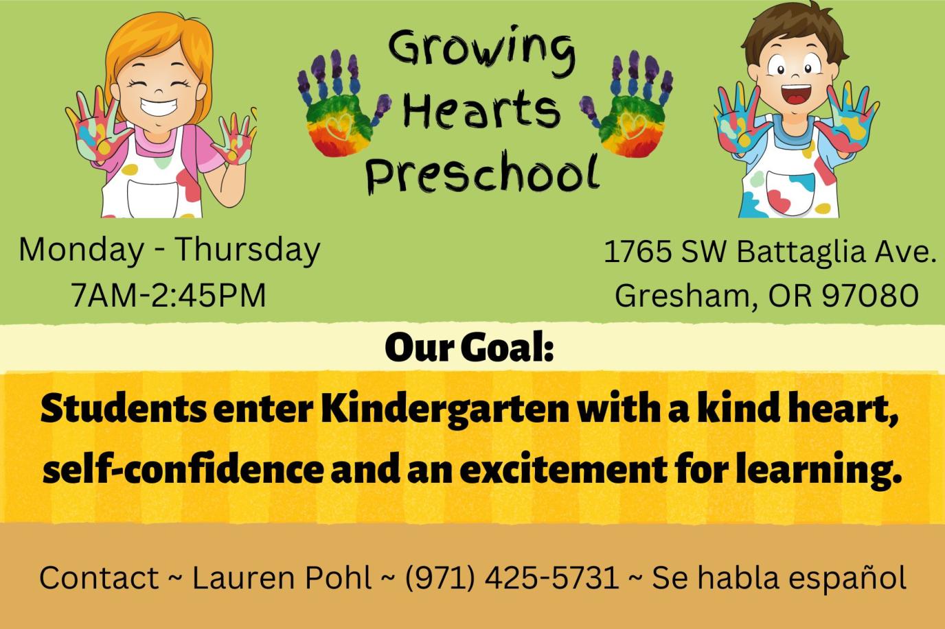 Growing Hearts Preschool flyer