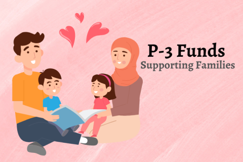 Animated family learning with their children with P-3 Fund supporting families