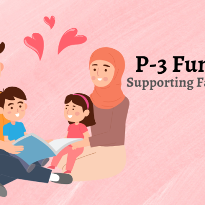 Animated family learning with their children with P-3 Fund supporting families